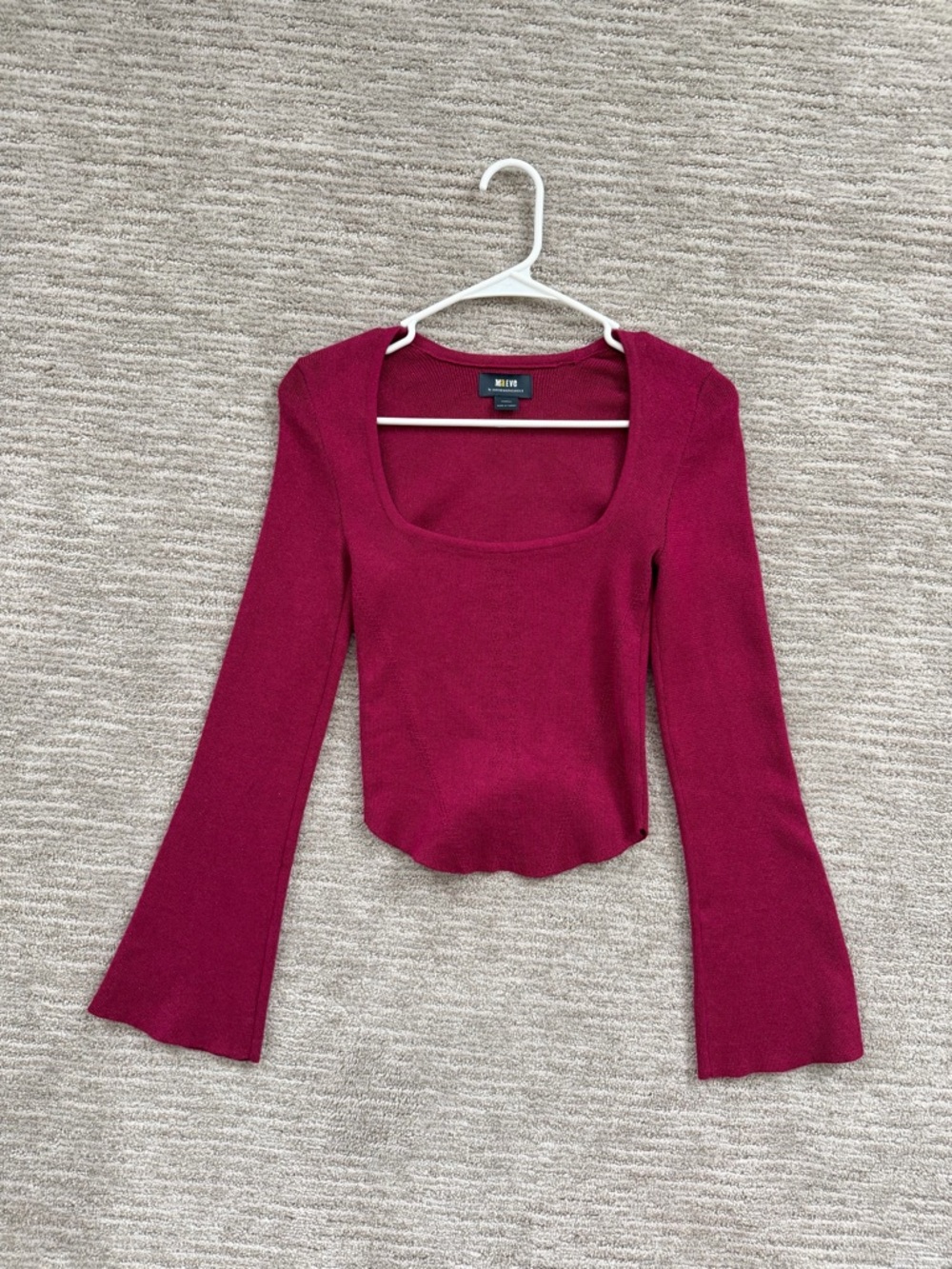 Maeve by Anthropology, size XXSMALL, Square-Neck Long Sleeve Top in Raspberry